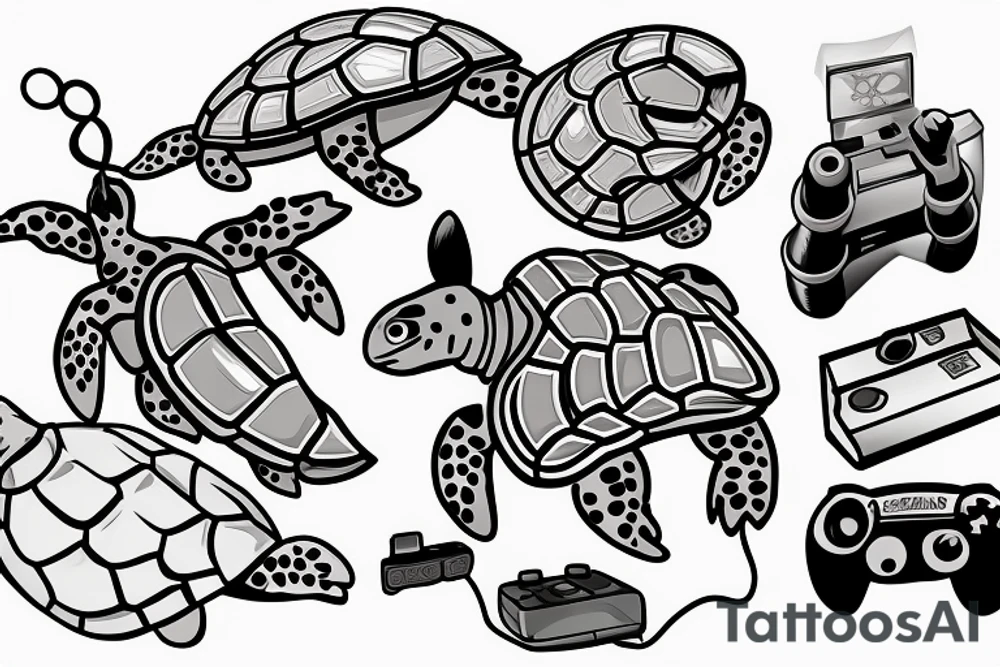 Turtle with a beanie and a video game controller tattoo idea