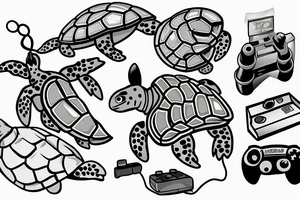 Turtle with a beanie and a video game controller tattoo idea