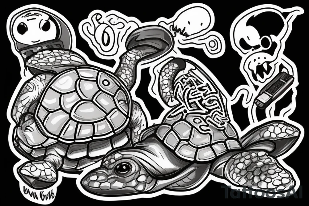 Turtle with a beanie and a video game controller tattoo idea