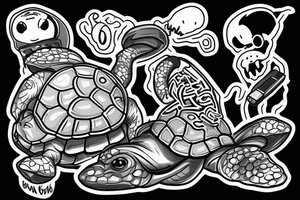 Turtle with a beanie and a video game controller tattoo idea