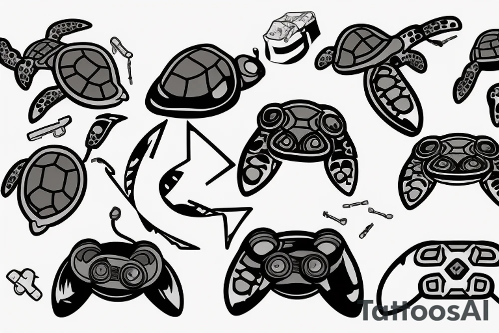 Turtle with a beanie and a video game controller tattoo idea