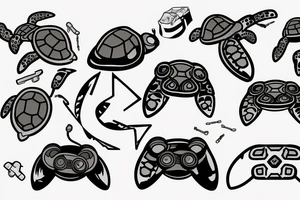 Turtle with a beanie and a video game controller tattoo idea