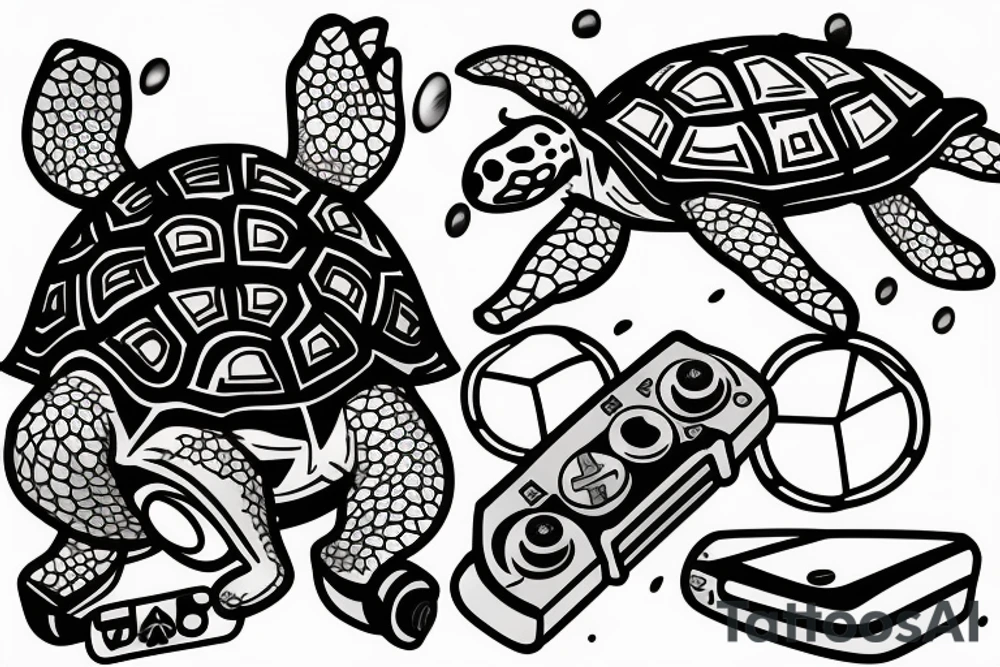 Turtle with a beanie and a video game controller tattoo idea