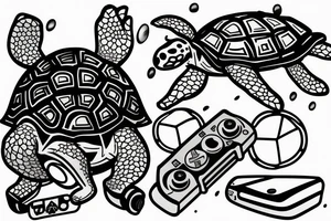 Turtle with a beanie and a video game controller tattoo idea
