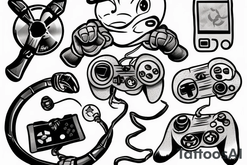 Turtle with a beanie and a video game controller tattoo idea