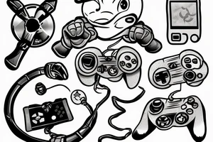 Turtle with a beanie and a video game controller tattoo idea