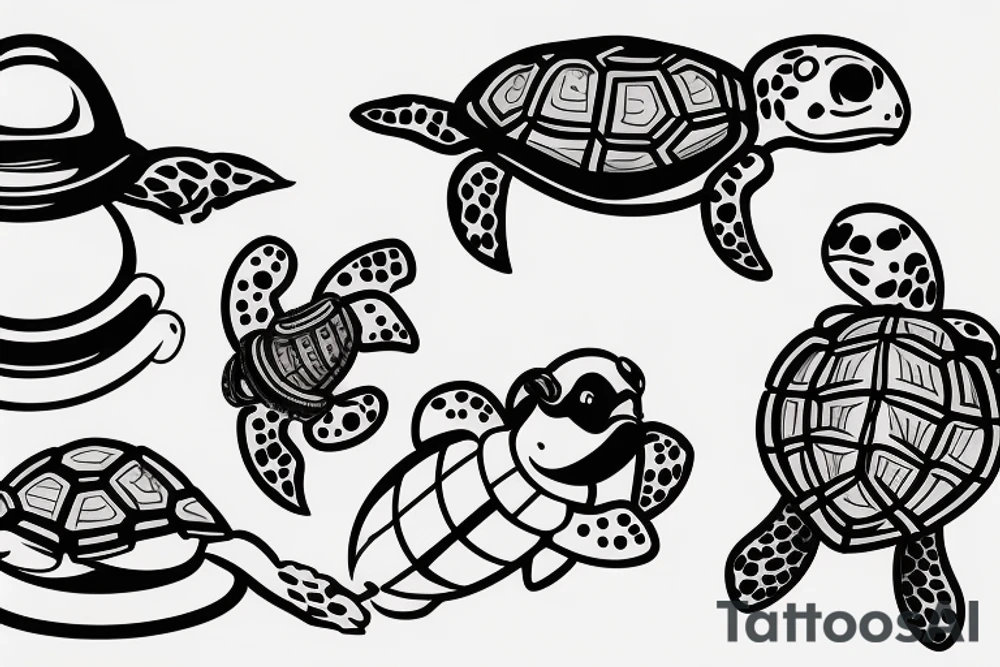 Turtle with a beanie and a video game controller tattoo idea