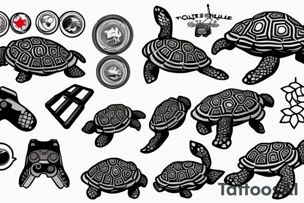 Turtle with a beanie and a video game controller tattoo idea