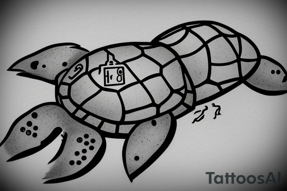 Turtle with a beanie and a video game controller tattoo idea