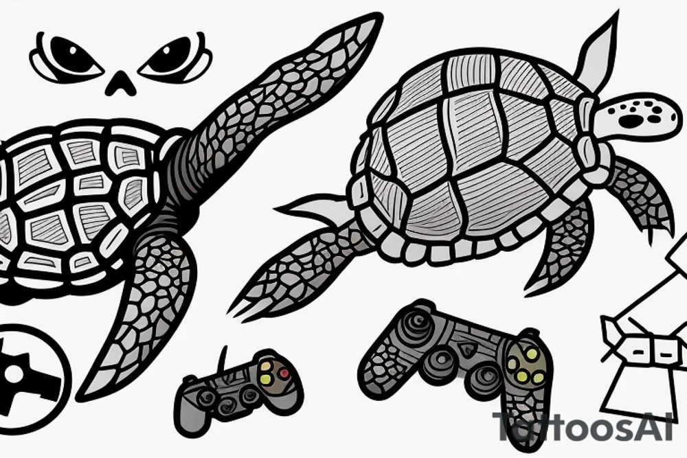 Turtle with a beanie and a video game controller tattoo idea