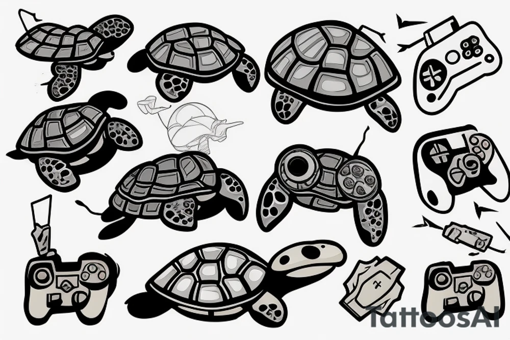 Turtle with a beanie and a video game controller tattoo idea