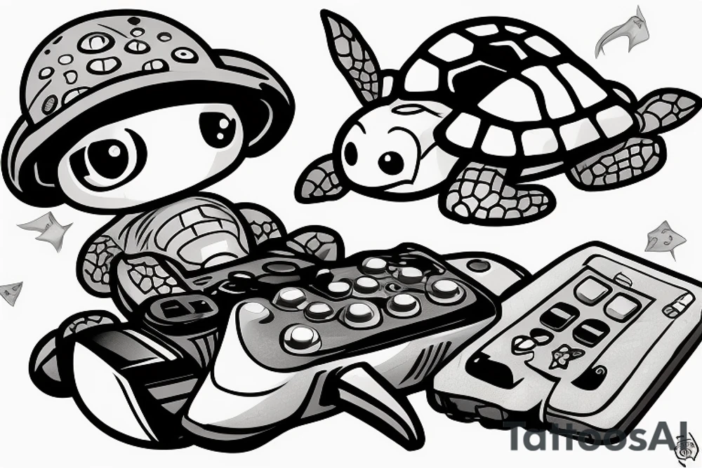 Turtle with a beanie and a video game controller tattoo idea