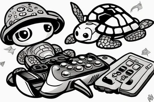 Turtle with a beanie and a video game controller tattoo idea