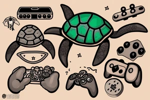 Turtle with a beanie and a video game controller tattoo idea