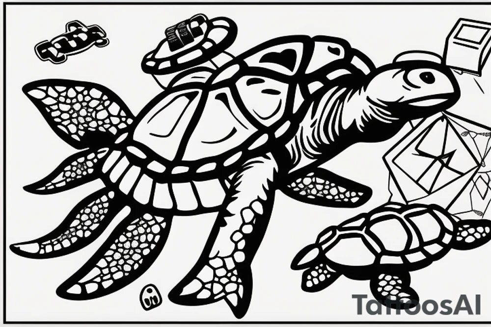 Turtle wearing a beanie with a video game controller tattoo idea