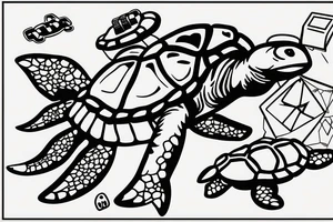 Turtle wearing a beanie with a video game controller tattoo idea