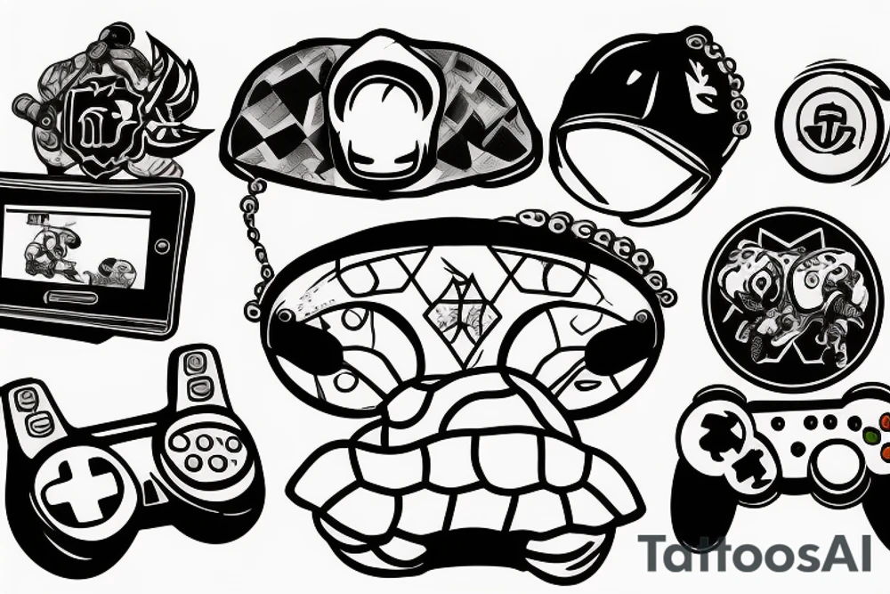 Turtle wearing a beanie with a video game controller tattoo idea