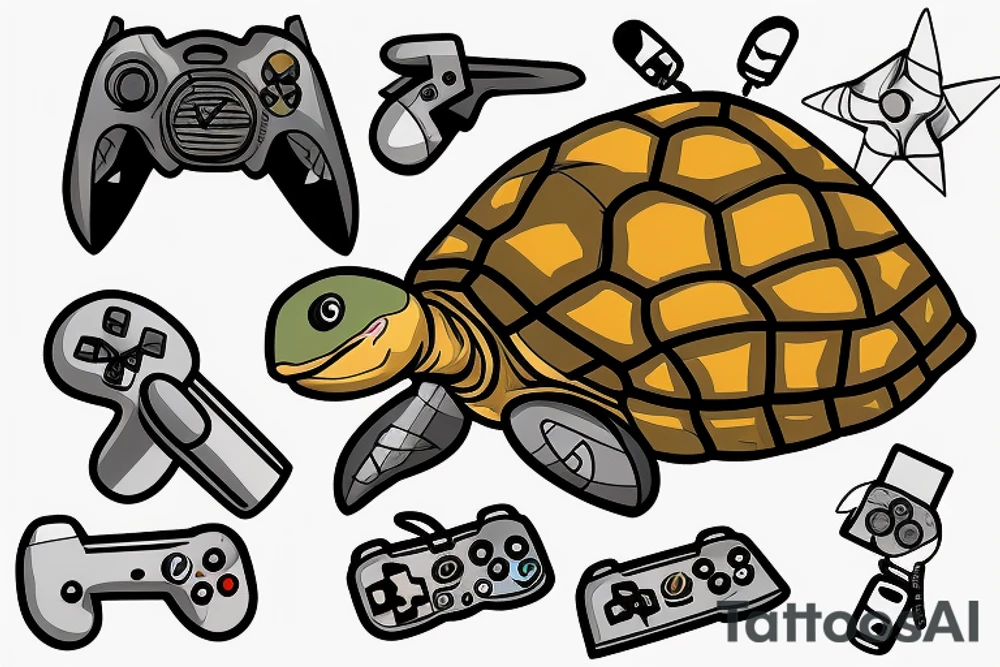 Turtle wearing a beanie with a video game controller tattoo idea