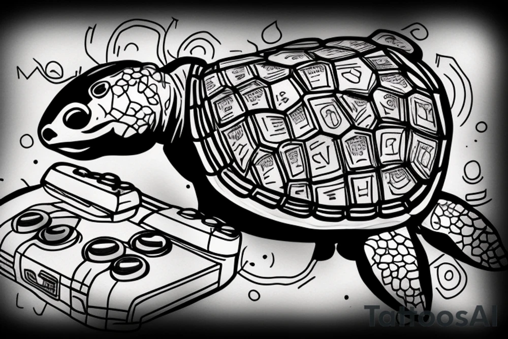 Turtle wearing a beanie with a video game controller tattoo idea