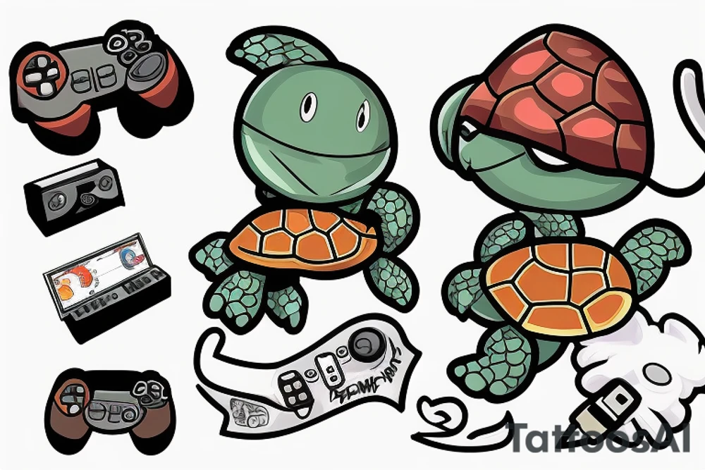 Turtle wearing a beanie with a video game controller tattoo idea