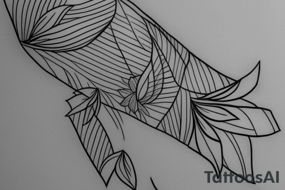 Minimalist hand tattoo of a flower with lines and leafs tattoo idea