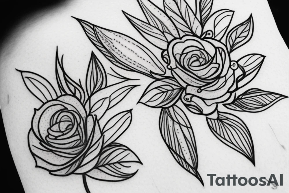 hand tattoo of a flower with lines and leafs tattoo idea
