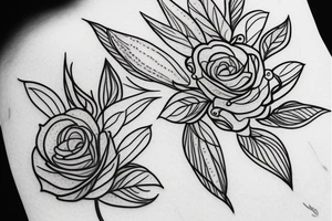 hand tattoo of a flower with lines and leafs tattoo idea