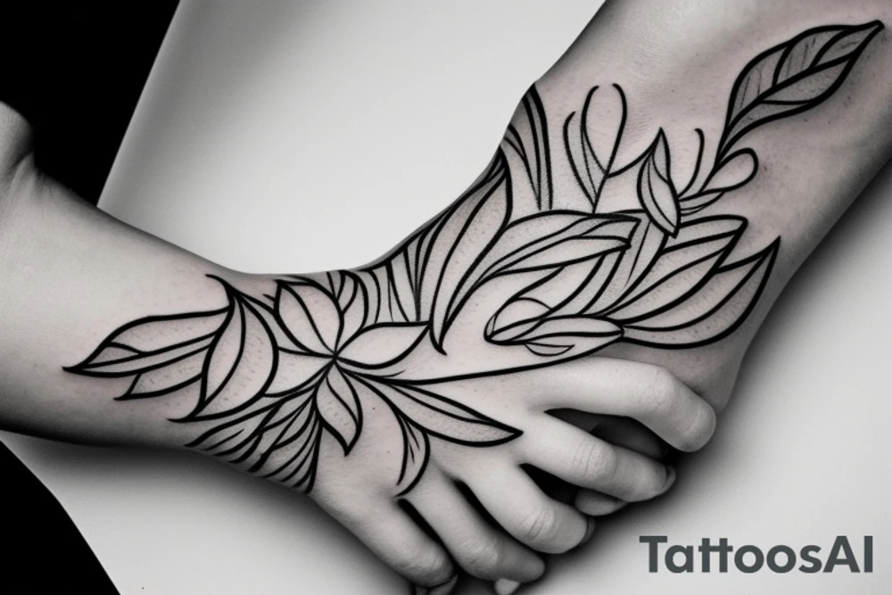 hand tattoo of a flower with lines and leafs for a women tattoo idea