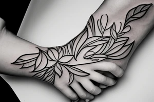 hand tattoo of a flower with lines and leafs for a women tattoo idea