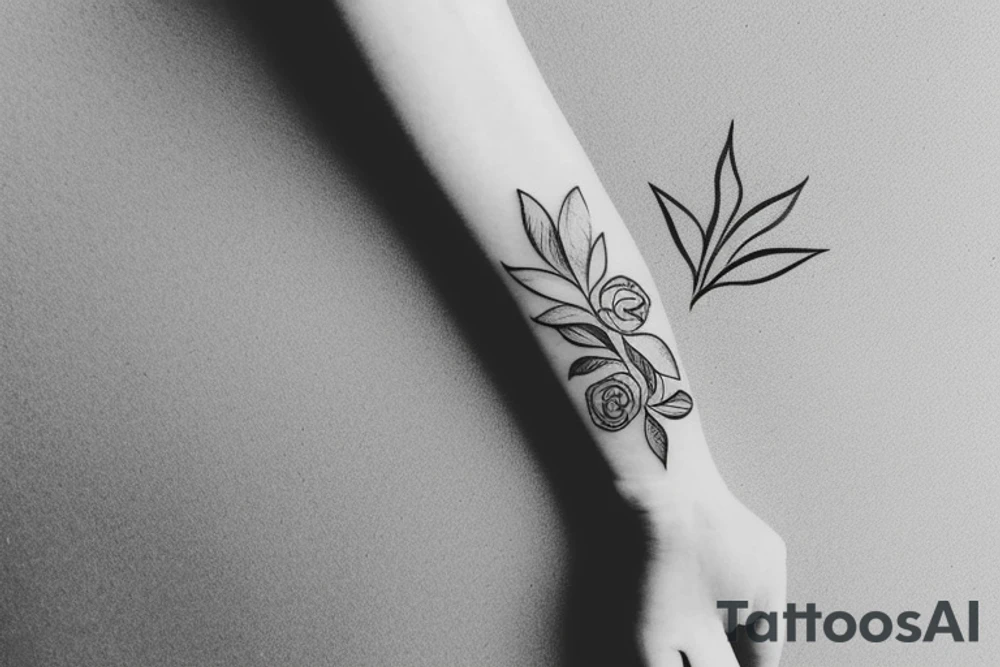 hand tattoo of a flower with lines and leafs for a women tattoo idea
