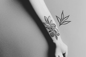 hand tattoo of a flower with lines and leafs for a women tattoo idea