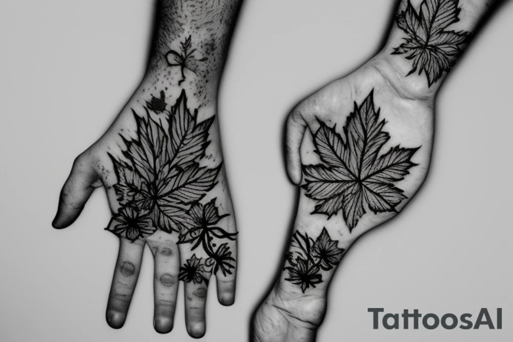 Leafs coming from the wrist to the hand and a flower at the top tattoo idea