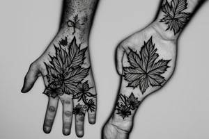 Leafs coming from the wrist to the hand and a flower at the top tattoo idea