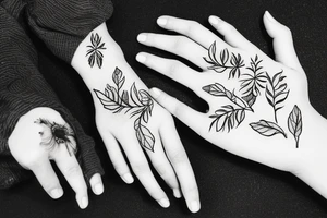 flower with leafs hand tattoo tattoo idea
