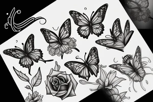 roses, monarch butterflies, lillies and 3 clocks tattoo idea