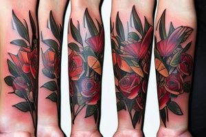 roses, monarch butterflies, lillies and 3 clocks tattoo idea