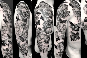 side torso with roses, butterflies, lillies and 3 stop watches tattoo idea