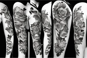 side torso with roses, butterflies, lillies and 3 stop watches tattoo idea