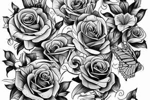 side torso with roses, monarch butterflies, lillies and 3 stop watches tattoo idea