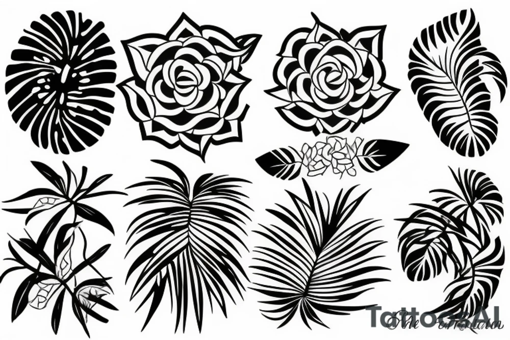 tropical floral geometric tattoo idea