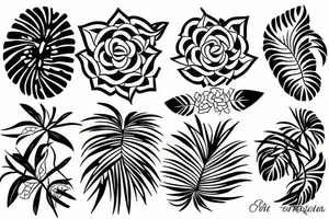 tropical floral geometric tattoo idea