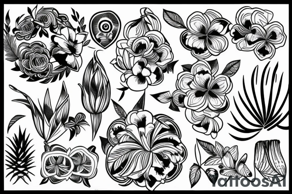 tropical floral geometric tattoo idea