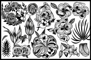 tropical floral geometric tattoo idea
