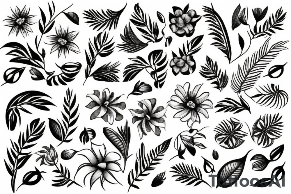 tropical floral geometric tattoo idea