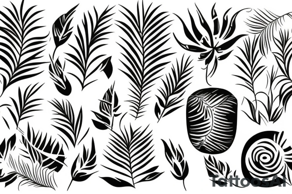 tropical floral geometric tattoo idea