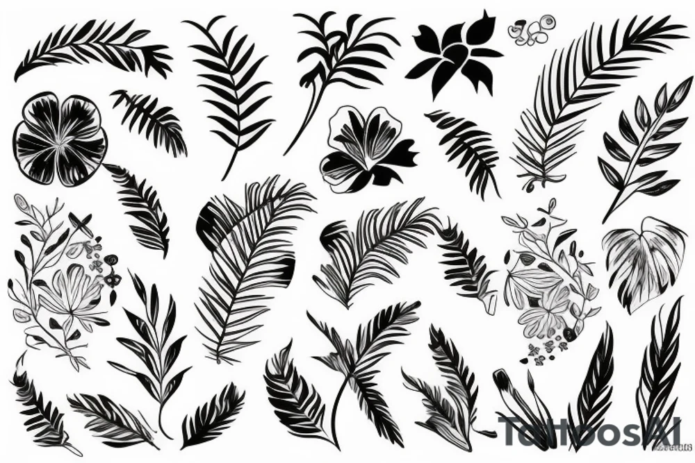 tropical floral geometric tattoo idea