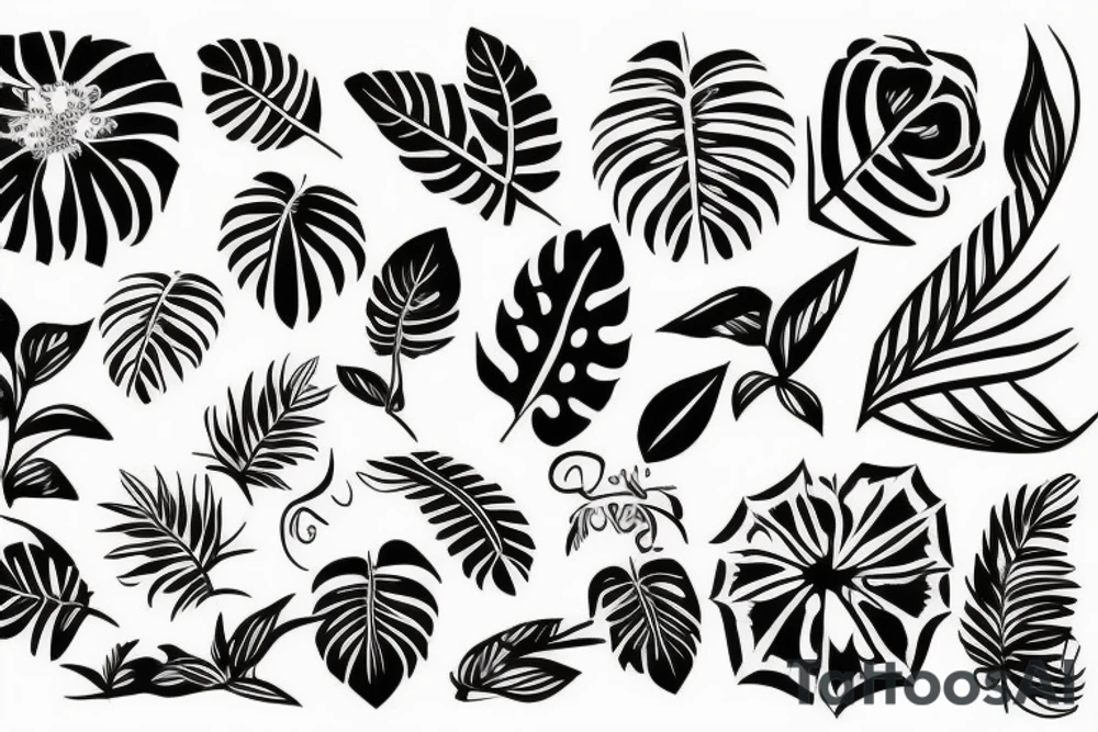 tropical floral geometric tattoo idea