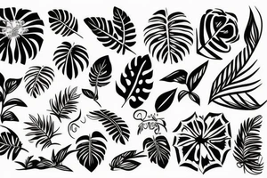 tropical floral geometric tattoo idea