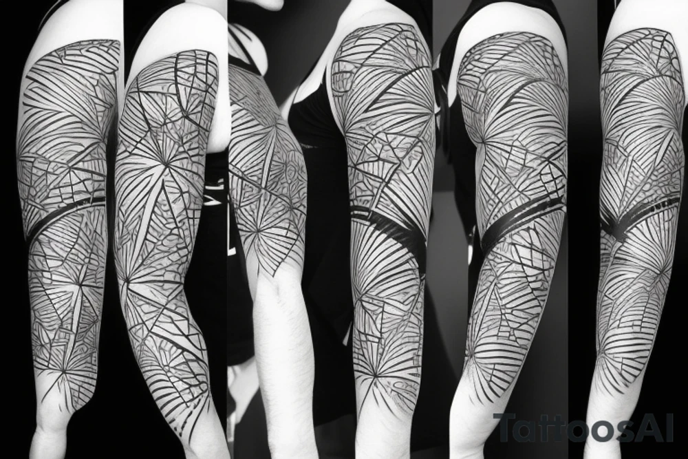 geometric palm tree sleeve tattoo idea