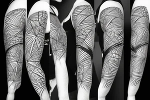 geometric palm tree sleeve tattoo idea
